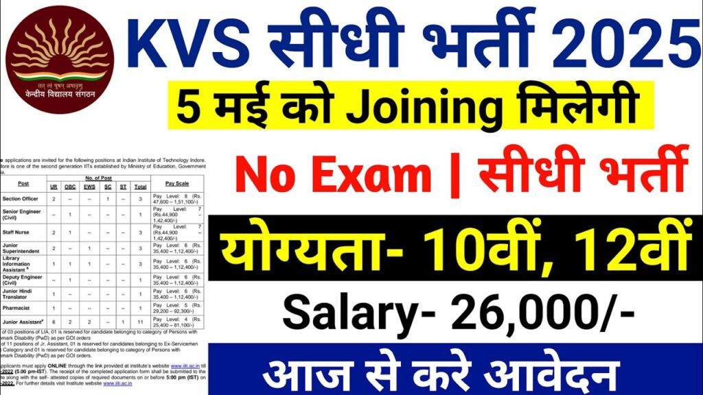 KVS Direct Recruitment 2025 | शिक्षक भर्ती 2025 | सरकारी नौकरी की सुनहरी अवसर 1 KVS Direct Recruitment 2025 Teacher Vacancy 2025 Govt Jobs